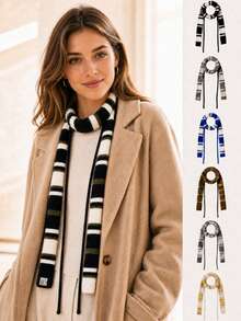 Women's Autumn/Winter Striped Double Rope Scarf, Long Narrow Neck Warmer, Casual Korean Style Accessory - Scarf - View 1
