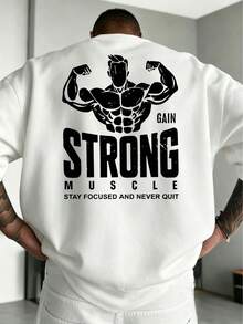 ZYNTH BALENO Men's Casual Muscle Man Graphic Crew Neck Short Sleeve T-Shirt, Suitable For Daily Wear, Fitness And Sports, White Summer Style - White - View 2
