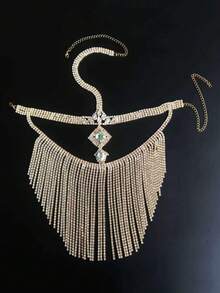 Bohemian Rhinestone Tassel Face Mask Rhinestone Headpiece Nightclub Party Women's Headwear - Gold - View 2