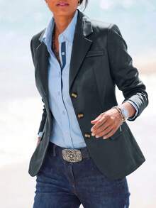 Women's Blazer: Front‑Button Design, Casual Yet Elegant, Ideal For Office And Commuting, A Must‑Have For Autumn And Winter. - Grey - View 4