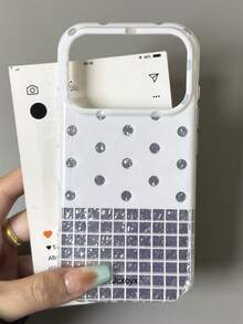 Casing Ponsel Bergaya dan Lucu dengan Motif Polka Dot Berkilau, Kompatibel dengan iPhone 18 Pro Max 18 Pro 17 Pro Max 17 Pro 17 16 Pro Max 16 Pro 16 15 Pro Max 15 Pro 14 Pro Max 14 Pro 13. Penutup Belakang Mewah dengan Tekstur Rhinestones Mengkilap. - Putih - View 3