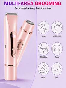 Women's 2-In-1 Bikini Trimmer, Dual-Head Electric Shaver With Facial Hair Removal Function, 400mAh USB Rechargeable Portable Body Shaver, Suitable For Bikini Area, Underarms, Legs, Arms And Face, LED Display - View 4