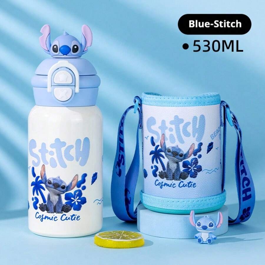 Disney Stitch Kids Insulated Water Bottle, 316 Stainless Steel, Portable With Cover And Straw, 530ML, For Students - Multicolor-530ml - View 1