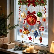 1/2pcs Christmas Ball Window Clings, Hanging Bauble Ornament Static Glass Decal, Double Sided Removable Garland Sticker, Holiday Shop Store Display Sliding Door Xmas Home Decorations - Multicolor - View 11