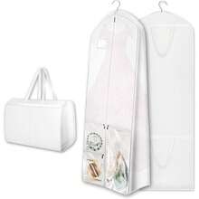 Wedding Dress Storage Bag, 70 Inch Long, 8 Inch Deep Wedding Dress Storage Bag With Pockets, 3 Pockets, Extra Wide Bottom Wedding Dress Storage Bag, Suitable For Travel And Closet Organization, Long Dress Storage Bag, 300D Polyester, Large Capacity Accessory Pockets, Foldable. - Multicolor - View 11