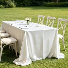 1pc Rectangular Satin Tablecloth, Suitable For Mother's Day And Holiday Decoration, Party, Banquet, Camping, Picnic, BBQ, Indoor And Outdoor Daily Use - White - View 6