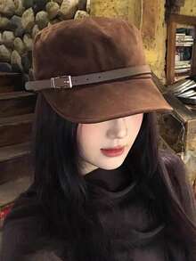 Autumn Fashion Belt Buckle Suede Flat Top Cap Women Niche Design Versatile Baseball Cap Equestrian Hat - Multicolor - View 4