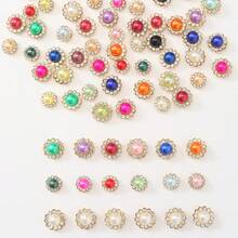 100PCS Colorful Pearl Rhinestones, Flower Decorative Rivets, 10/12mm Diameter Sunflower Rhinestones, Suitable For DIY Handmade Glue Backing, Holiday Party Headbands, Hats, Shoes, Bags, Clothing Decoration - Sunflower Pearl Rhinestone - View 3