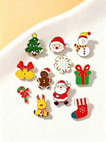 11pcs Christmas Themed Decorative Brooches, Diverse Cute Holiday Designs, Exquisite Craftsmanship, Rich And Complete Styles, Decorate Backpacks, Coats, Collars, Enhance Holiday Atmosphere, Perfect For Daily Matching, Excellent Gift And Collection Choice For Festivals - Multicolor - View 7