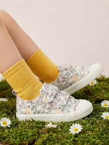 Girls' Fashionable Cute Sweet Style Printed Floral Pattern Breathable Casual Cloth Shoes Suitable For Spring Outdoor Garden Party, Daily Outings - Blue - View 2