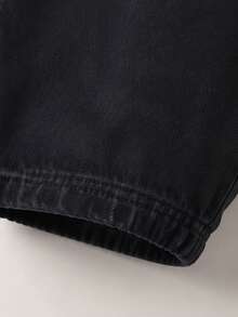 1pc Girls Black Wide Leg Denim Jeans, Elastic Waist Cute Paw Print Loose Straight Leg Pants, Sweet Style - Black - View 6