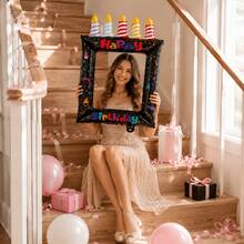 28 Inch Pink & Blue Birthday Photo Frame Balloons, Photo Booth Decorations, Suitable For Birthday Parties, Anniversary Celebrations, Holiday Events, Festive Backgrounds, Outdoor Activities, Creating Party Atmosphere, Photo Backdrop, Decorative Ball Supplies - Birthday Photo Frame Balloon - View 5