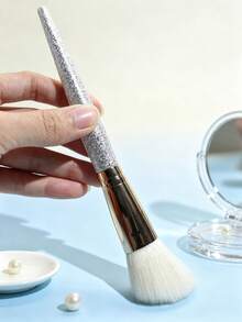1pc Angled Blush Brush, Silver Handle, Portable Makeup Tool, Contour Brush, Powder Brush - Multicolor - View 7