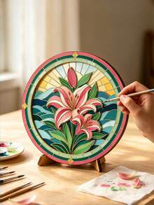 DIY Hand-Painted Floral Wooden Craft Kit, Home Decor Wooden Art, Paintable Layered Wooden Floral Art Set - Floral Round Decoration - View 8