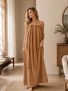 1PC Long Strapless Terry Towel Bath Wrap Dress With Custom Embroidery,Customizable Text Detail And Adjustable Tie Closure,4 Size Choices For Indoor Home Space, Home Essential For Bathroom And Bedroom,Nice Holiday Gift Option For Household Family - Multicolor - View 11