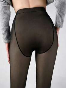 220g Women's High Waist Thermal Tights,Sexy Thick Elastic Autumn/Winter Leggings,4-Way Elasticity Thicken Socks,Comfortable & Warm Pantyhose - Black - View 3