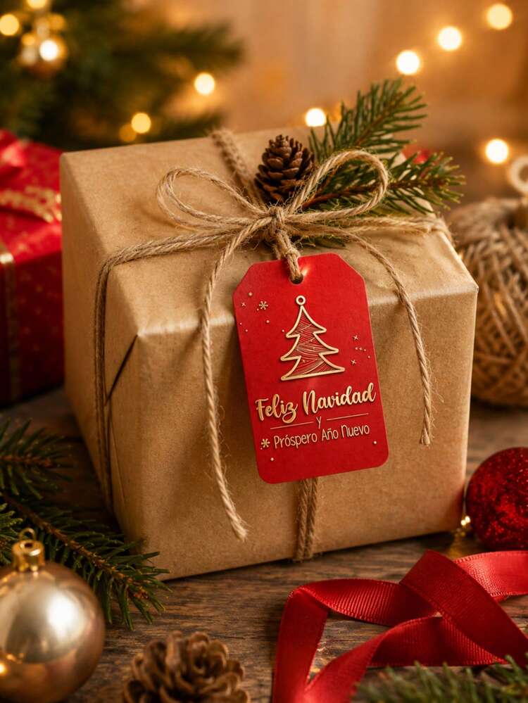 18入聖誕禮物吊牌，紅金配色節日掛牌，Feliz Navidad 聖誕樹吊牌，適用於禮物包裝、盒子、袋子、派對小禮品與節日裝飾 - 彩色 - 查看 2