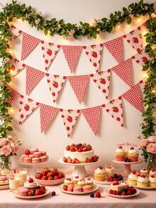 1pc Strawberry Banner, Strawberry Flag Garland, Plaid Strawberry ...