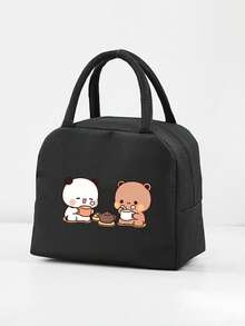 1 Pc, Creative Panda And Bear Pattern Printed Insulated Bento Bag, Large Capacity Handheld Lunch Box Bag, Suitable For Office Workers And Travel - one-size - View 15