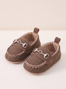 1 Pair Boys Solid Color Slip-On Design Breathable Lightweight 0-3 Months Infant Infant Shoes Fashion Versatile Walking Shoes Suitable For Spring And Autumn - Brown - View 2
