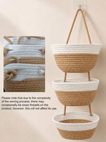 1pc 3-Tier Bohemian Style Wall-Mounted Bathroom Storage Basket, Large Capacity Space-Saving Design, Can Store Towels, Toiletries, Books, Remote Controls And Home Supplies - Multicolor - View 7