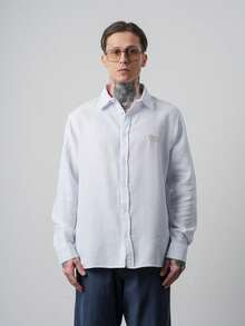 Men's Casual Embroidered Single-Breasted Long Sleeve Shirt - White - View 1