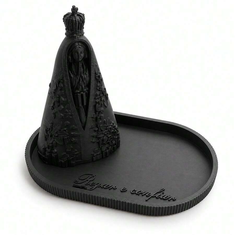 Porta Terço Nossa Senhora Aparecida Religioso para Uso Diário ou Como Presente com Design Simples e Foco na Devoção - Cinza - Visão 1