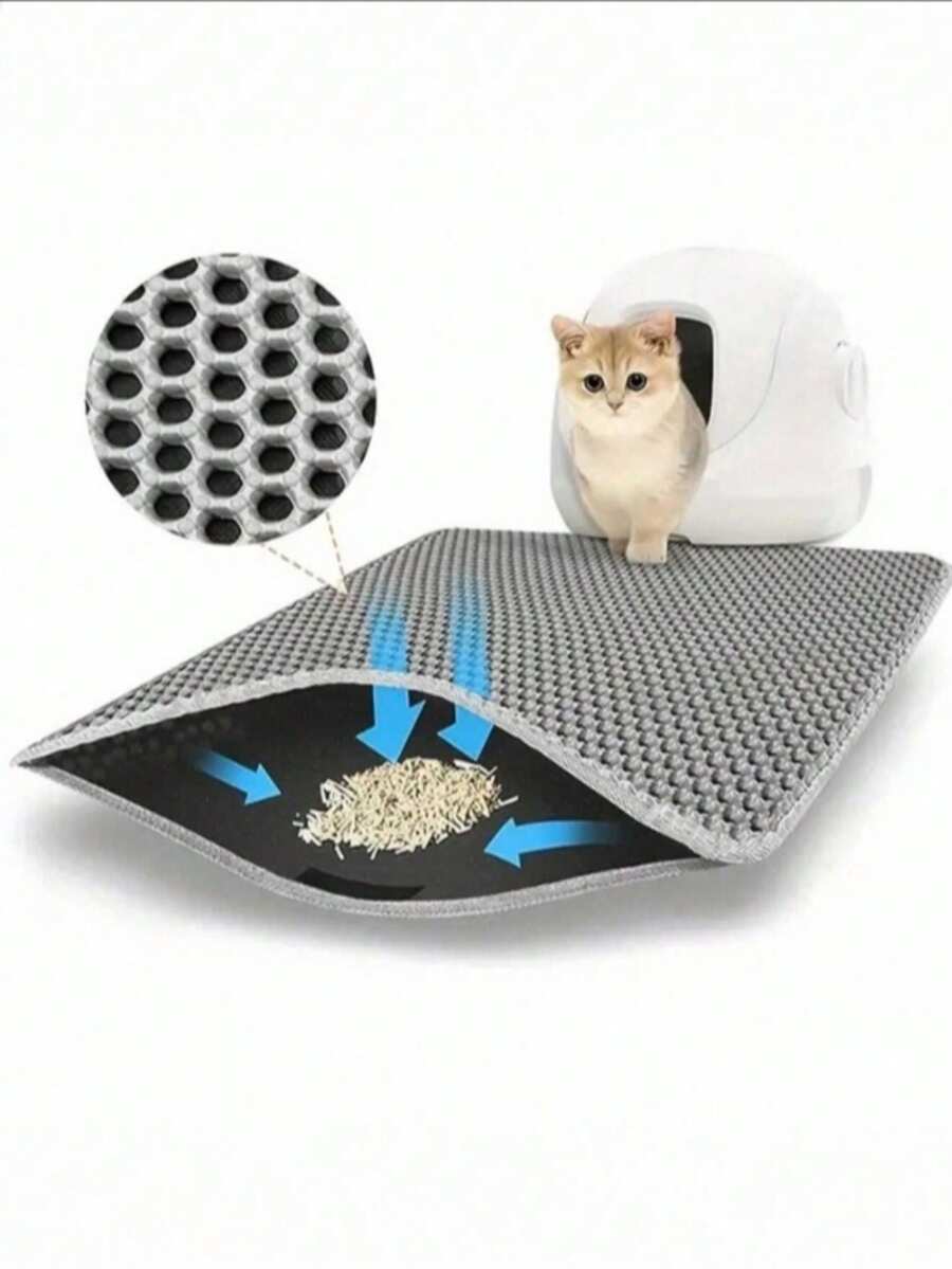 1pc Double Layer Cat Litter Mat Non-Slip Pet Cleaning Mat Litter Trapper Mat Waterproof Cat Dog Litter Box Mat - Grey - View 1