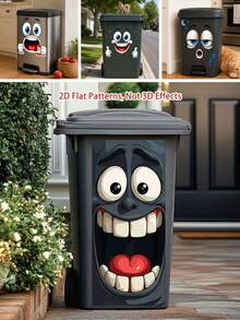 Funny Cartoon Big Mouth Face Trash Can Sticker, Waterproof Removable Vinyl Trash Can Decal, 2D Flat Pattern Outdoor Yard Porch Trash Can Decoration, DIY Peel And Stick Creative Home Garden Cabinet Decor - Face Trash Can Stickers - View 1