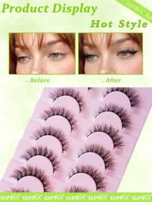 7 Pairs Cat Eye Lashes Natural Look False Eyelashes Short Wispy 3D Volume Fake Eye Lashes - Black - View 3