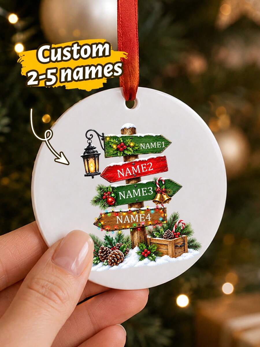 Custom Christmas Signpost Ornament, Personalized 2-5 Names Christmas Tree Hanging Decor, Festive North Pole Holiday Style, Customized Family Keepsake, Customizable Name Ornament, Christmas Home Decor, Christmas Gift 2026, Christmas Decorations - Multicolor - View 1