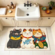 1pc Bathroom Anti-Slip Mat, Soft Faux Cashmere Material Floor Mat, Lucky Cat Faux Cashmere Rug, Kitchen Bathroom Anti-Slip Mat, Entrance Door Mat, Bedroom Door Mat, Multi-Scenario Use Anti-Slip Mat, Room Decoration, Holiday Gift - Multicolor - View 5