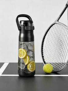 Meoky Botol Minum Olahraga 16oz dengan Pegangan dan Tutup Flip Tombol Tekan, Anti Bocor dengan Skala Pengukuran, Portabel, Cocok untuk Gym atau Perjalanan Luar Ruangan - Hitam - View 2