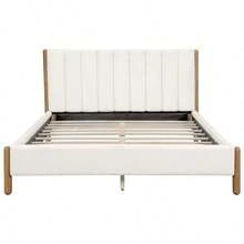 Queen Size Bed Frame With Boucle Upholstered Thick Headboard Solid Wooden Legs White - White + Boucle + Solid Wood + Upholstered + Foam1 - View 3