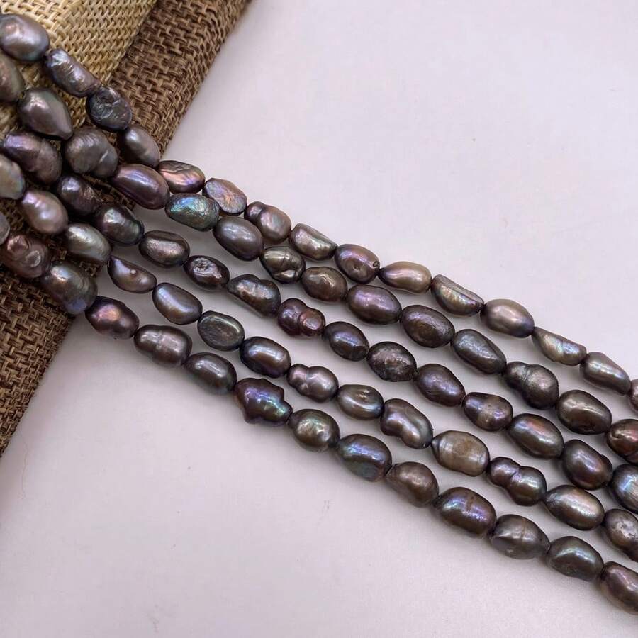 5-6mm 棕色水滴形巴洛克淡水珍珠 DIY 配件 1 串 35cm/13.78inch,孔徑 0.8mm - 摩卡棕 - 查看 1