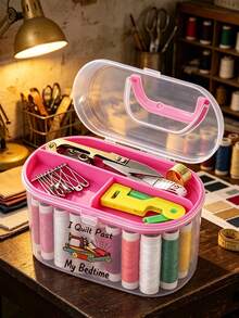 Handicraft And Sewing Tool Storage. Craft Storage Container Sewing Supplies Storage Rack Double-Wall Bucket Rotating Handle Gift Box Portable Basic Sewing Repair Kit. Sewing Tool Bag Tool Box, Sewing Box Needle Thread Tape Measure Scissors Thimble Tool Bag Tool, Suitable For Children, Adults, Travel, Home Repair (Pink). - Pink - View 1