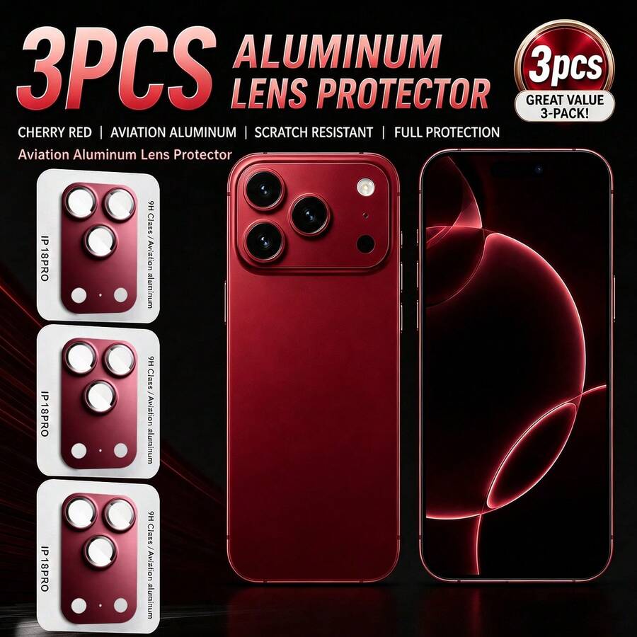 3片裝 360°相機鏡頭保護膜,適用於 iPhone 18 Pro / 18 Pro Max,全覆蓋 9H 鋼化玻璃相機蓋,高清透明,AR 防反光,防刮防指紋,超薄設計,相容手機殼 - 深櫻桃紅 - 查看 1
