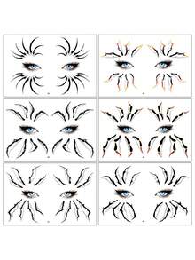 6 Sheets Halloween Spider Leg Temporary Tattoo Stickers For Eyes, Holiday Party Face And Eye Makeup Fake Tattoo Stickers - Multicolor - View 2
