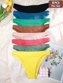 8pcs Plus Size Women's Panties - Soft Comfortable Elastic Sexy Triangle Briefs, Minimalist Design Skin-Friendly Simple, Suitable For Daily Home And Vacation Wear - Multicolor - View 3