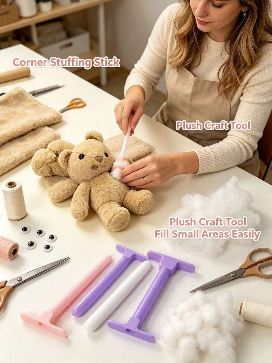 3D Printed Doll Stuffing Tool Set - Ergonomic Handheld Stuffing Assistant, Suitable For Plush Toys, Crochet Dolls And Knitted Dolls, Complete DIY Stuffing Kit For Plush Animal Making, Repair, Handmade Crafts (Suitable For Crochet Dolls, Doll Stuffing Tools)