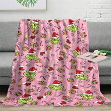 The Grinch Soft & Comfortable 1pc Modern Flannel Christmas Nap Blanket - Christmas Gift - Polyester Nap Blanket - Digital Printing Process, Suitable For Sofa, Bed, Travel, Office Home Decor - Multicolor - View 5