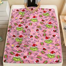 The Grinch Soft & Comfortable 1pc Modern Flannel Christmas Nap Blanket - Christmas Gift - Polyester Nap Blanket - Digital Printing Process, Suitable For Sofa, Bed, Travel, Office Home Decor - Multicolor - View 6