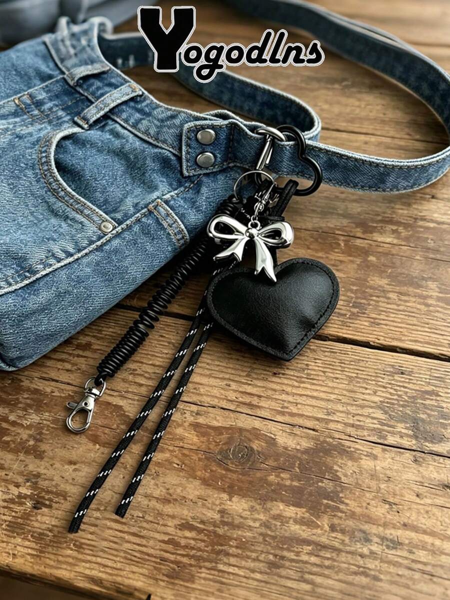 Yogodlns Flame Sexy Red Lips Keychain, Creative Bag Leather Heart Pendant Charm, Valentine's Day Gift Accessory, Creative Minimalist Rope Pendant - Multicolor - View 1