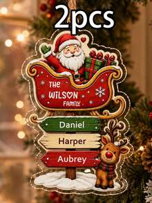 Custom Santa Sleigh Family Name Ornament, Personalized 2-6 Names Christmas Tree Decor, Festive Reindeer Signpost Style, Customized Wall Hanging, Customizable Text Family Keepsake, Holiday Home Decor, Christmas Gift 2026, Christmas Decorations - Style a - View 12