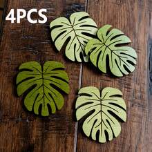 4pcs Monstera Leaf Wooden Coasters, Tropical Plant Shaped Heat-Resistant Non-Slip Drink Mats, Anti-Scald Tabletop Protection Pads, Suitable For Cups And Plates, Ideal Thanksgiving Christmas Home Tabletop Decor Gift - Multicolor - View 13