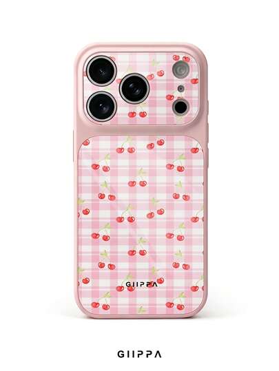 GIIPPA 1pc Pink Plaid & Cherry Pattern Design Phone 17 Pro Max Phone Case, Compatible With Phone 16 Pro Max, 15 Pro Max, 14 Pro Max, Korean-Style High-End Fashion Fun Phone Case, Suitable For 11/12/13/14/15/16 Pro Max Plus, Elegant Design For Men And Women, Perfect Gift For Girlfriend On Christmas, Valentine's Day, Easter, Wedding Season And Birthday!