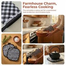 Heat-Resistant Gloves And Pads Set, Fashionable Printed Pattern, Suitable For Baking, Cooking, Grilling - View 9