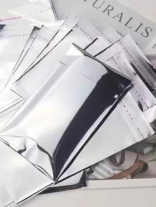 20pcs Silver Shiny Self-Adhesive Gift Bags - Opaque Aluminum Foil Bags, Suitable For Protecting Cards, Badges And Bank Cards, DIY Surprise - Silver - View 2