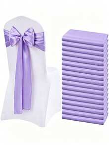 5/10pcs Light Purple Satin Bow Chair Back Decor Ribbons, Multi-Purpose Satin Ribbon, Suitable For Wedding, Birthday, Theme Party, Christmas, Reception, Banquet And Hotel Events, Preferred Event Decoration - Light Purple - View 1
