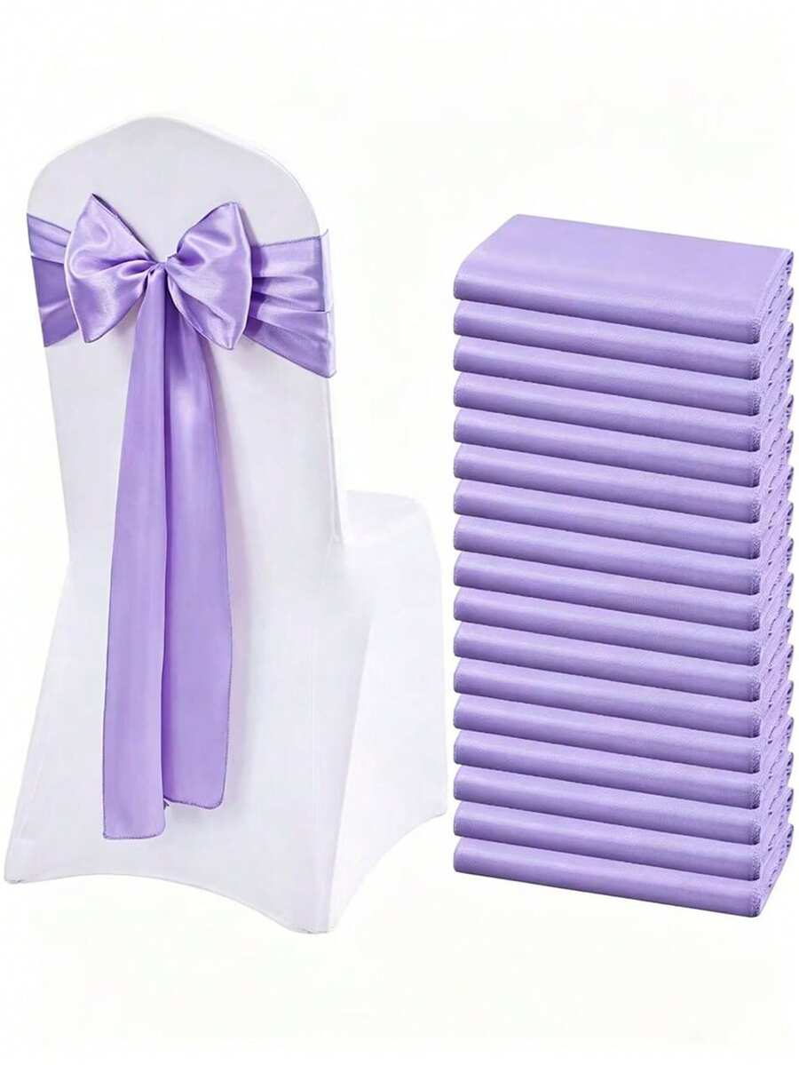 5/10pcs Light Purple Satin Bow Chair Back Decor Ribbons, Multi-Purpose Satin Ribbon, Suitable For Wedding, Birthday, Theme Party, Christmas, Reception, Banquet And Hotel Events, Preferred Event Decoration - Light Purple - View 1
